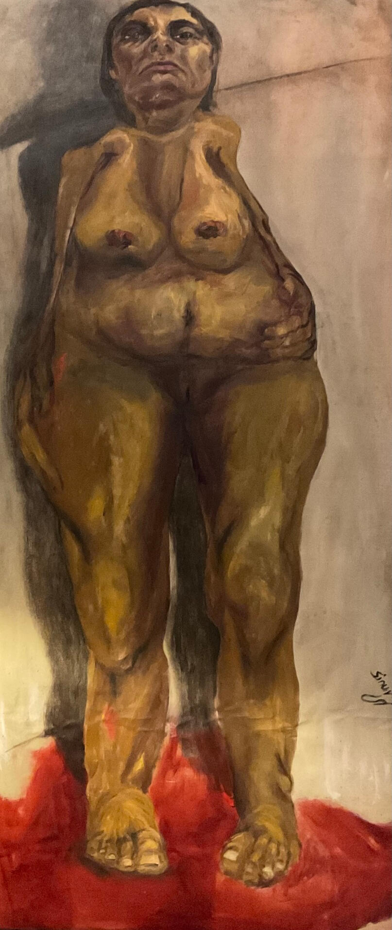 Standing Female Figure, 2023 · Oil paint and ink on canvas · 62 × 200 cm