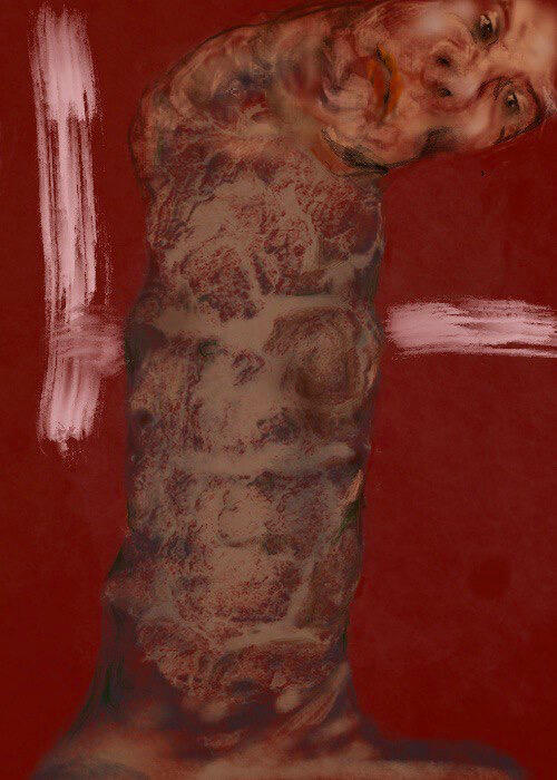 The Pretender and the Red Curtain, 2024 · Digital painting · 50 × 70 cm