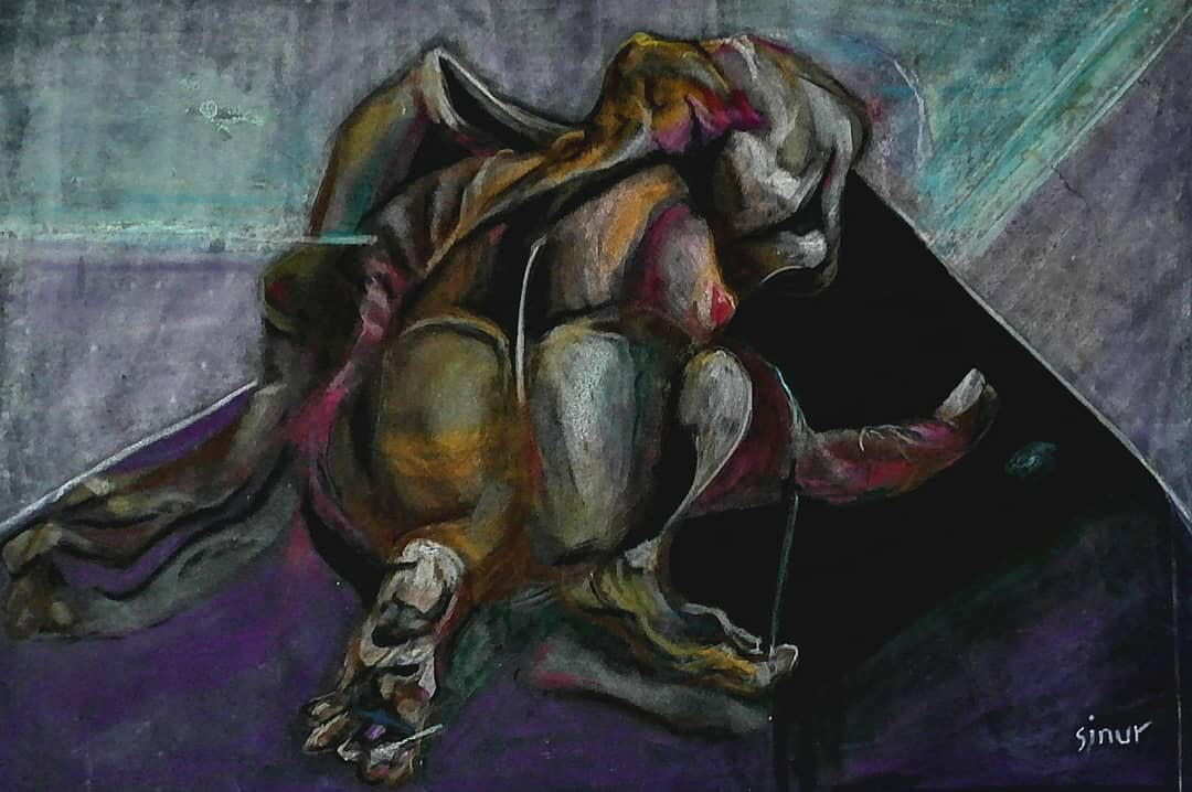 Untitled XI · Oil pastel on fabric · 70 × 100 cm