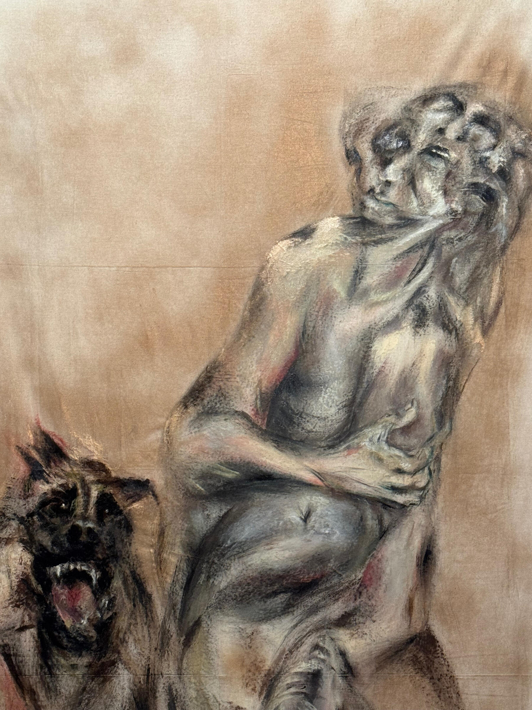 This Is You, and This Is the World—Know It, Protect It, 2025 · Ink and fabric paint on unbleached cotton fabric · 200 × 100 cm (detail)